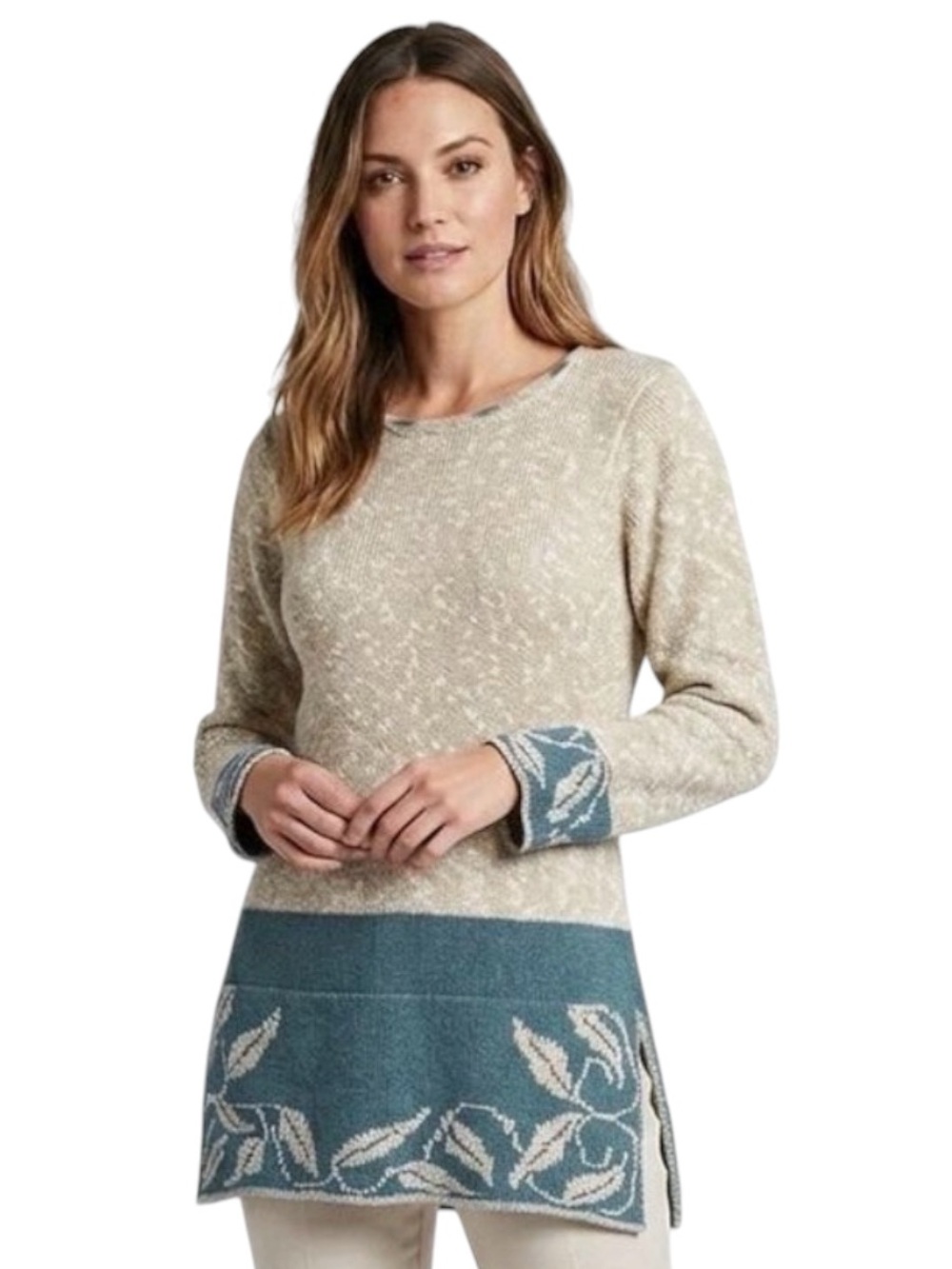 Bill Baber Handmade Scotland Women's Tunic Style Sweater Top Cream Blue Medium